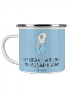 Эмалированная кружка для кемпинга Мастерская бабушек и дедушек с... пастельно-голубого цвета Mr. & Mrs. Panda