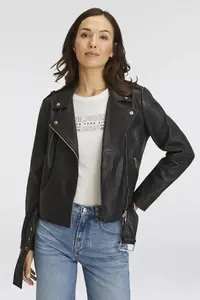 Кожаная куртка BOSS ORANGE "C_Sameli", с декоративным ремнем, черный