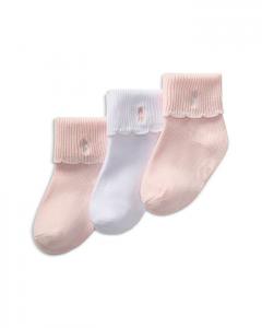 Детские носки с фигурным краем и отворотом, 3 пары - Baby Ralph Lauren, розовый