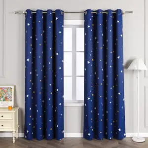 Плотные шторы с люверсами, 225x135 см, плотные, термозащита со звездным узором, синие Joyswahl