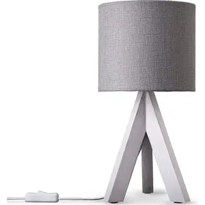 Настольная лампа BAJO CANVAS UNI COLOR E14 на деревянном трехногом основании, абажур из однотонного льна, Ø 17 см, высота 35 см Paco Home, Weiß grau