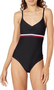 Классический женский слитный купальник Tommy Hilfiger с V-образным вырезом, Black Multi