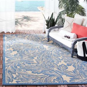 Ковер SAFAVIEH, 122 x 171 см, Washable коллекции Outdoor Courtyard - Natural & Blue, без линьки и легкий в уходе, идеален для патио, заднего двора, прихожей (CY2996-3101)