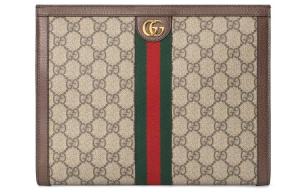 GUCCI Офидия клатч из холста с кожаными вставками женский Ebony/Brown