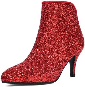 Женские ботильоны с заостренным носком на высоком каблуке с блестками Glglgege, Red