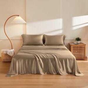Towne Комплект постельного белья Towne Custom Size из шелка тутового дерева суперфайн с глянцевой отделкой, однотонный цвет taupe Taupe