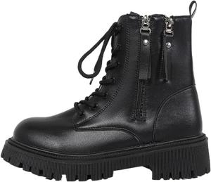 Женские ботильоны больших размеров на массивном каблуке с платформой, зимние теплые ретро-башмачки с боковой молнией, повседневная обувь Azttoztto, Black With Fleece