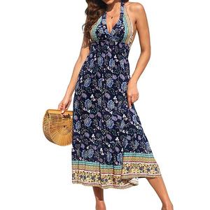 Женское платье-макси на запах с цветочным принтом для пляжа и отпуска Clearflower, Navy Blue Floral