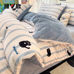 Yalu Комплект постельного белья из 4 предметов (простыня 200 см, пододеяльник 220х240 см), велюр, цвет Blue Cat