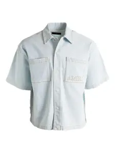 Джинсовая рубашка с короткими рукавами и вышивкой Amiri, синий