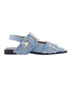 Массивные балетки с пряжками синего цвета. Ganni, синий