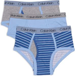 Комплект из 3 трусиков-брифов Calvin Klein для мальчиков Little Modern из хлопка разных цветов, Blue And Grey Stripe, Blue Bell, Heather Grey