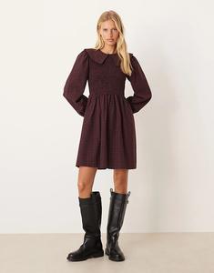 Мини-платье YAS с воротником-стойкой в ​​бордовую клетку