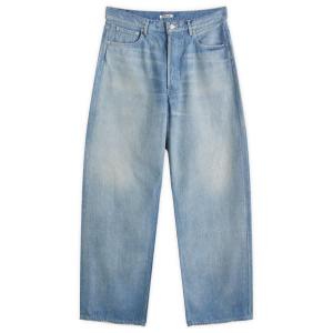 Широкие брюки из светлого денима с потертостями Auralee, индиго