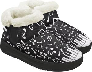 Теплые зимние ботинки для женщин с меховой подкладкой, средние по голенищу, удобные снежные ботинки для прогулок на улице, пушистая обувь Chririnla, Musical Note Print