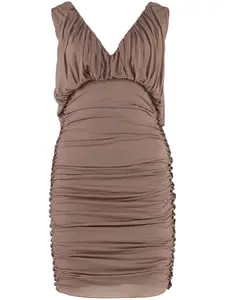 Платье мини с V-образным вырезом и сборками Saint Laurent, розовый