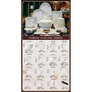 Lowe Набор Luowei Jingdezhen из 72 предметов для 10 персон с 20 мисками, тарелками и палочками в стиле light luxury