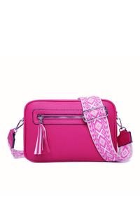 Сумка через плечо из искусственной кожи с четырьмя молниями и холщовым ремешком Fontanella Fashion, розовый