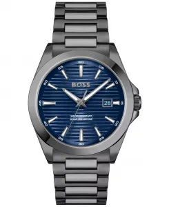 Мужские часы Strike Quartz Basic Calendar с ионным покрытием, серый стальной корпус, 41 мм Hugo Boss