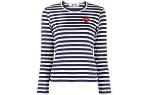 Cdg Play Женская полосатая футболка с длинным рукавом Comme Des Garcons Play, темно-синяя/белая