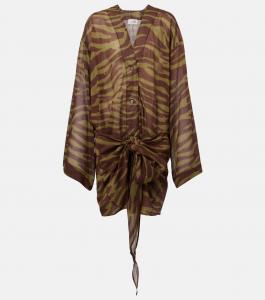 Мини-платье из хлопкового муслина с принтом "зебра" The Attico, Dark Green /Dark Brown