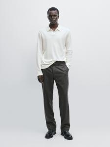 Текстурированная рубашка-поло с длинным рукавом Massimo Dutti, кремовый