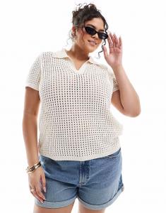 ONLY Curve поло открытой вязки кремового цвета