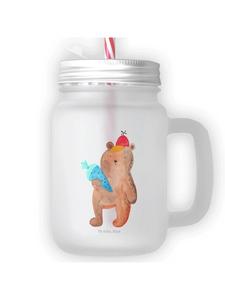 Стакан для питья Mason Jar, медведь, школьный конус, без слов, прозрачный Mr. & Mrs. Panda