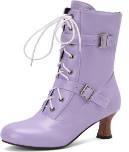Женские байкерские сапоги с маленьким каблуком, круглым носком и широкой посадкой Renessmi, Purple 1