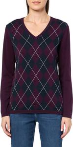 Женский хлопковый свитер Tommy Hilfiger Ivy Argyle с V-образным вырезом, Aubergine/Sky Captain