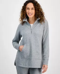 Маленькая толстовка с длинными рукавами и молнией на четверть из Luxsoft Fleece Style & Co, серый