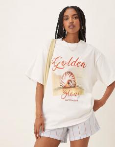 Футболка свободного кроя ASOS DESIGN с графикой «золотой час» белого цвета