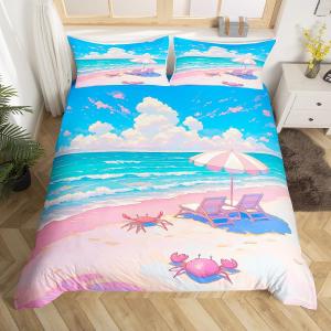 Erosebridal Комплект постельного белья Hawaiian Beach Ocean с принтом крабов и морского пейзажа, летняя тематика, Pink Blue