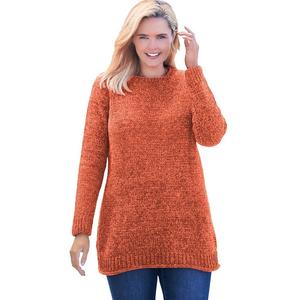 Женщина в женском синельном свитере больших размеров с круглым вырезом Woman Within, цвет Pumpkin