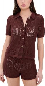 Onia Women's Crochet Knit Button Up, Rum