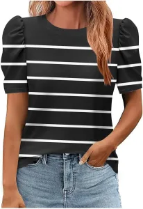 Женская летняя блузка 2025 с пышными рукавами и полосками Smxrfitk
