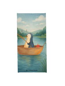 Mr. & Mrs. Panda Банное полотенце с изображением пингвина и рыбацкой лодки, без слогана, белого цвета