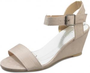 Женские летние сандалии Ladmiple 2023 года, удобные с ремешком на щиколотке, на платформе-виражке, с открытым носком, повседневные на высоком каблуке-танкетке, T1-Beige