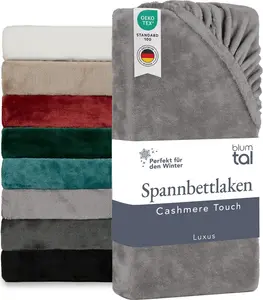 Простыня на резинке Cashmere Touch 160x200 см Plush - Плюшевая простыня на резинке 160x200 см из микрофибры - Зимний пододеяльник - Мягкая простыня серого цвета Blumtal