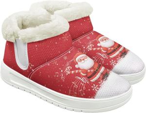 Женские зимние ботинки до щиколотки с теплой меховой подкладкой, утепленные зимние ботинки для ходьбы, модная обувь Fuojuvelie, Christmas Snowman Santa Claus