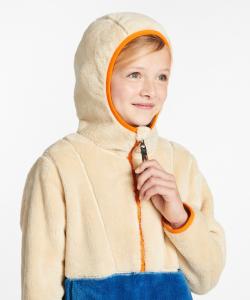 Детский пуловер LL Bean из флиса с высоким ворсом и капюшоном, в стиле колор-блок, для детей постарше.