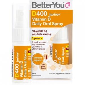 BetterYou D400 Junior Витамин D Ежедневный спрей для полости рта 400 МЕ Натуральный вкус перечной мяты 15 мл