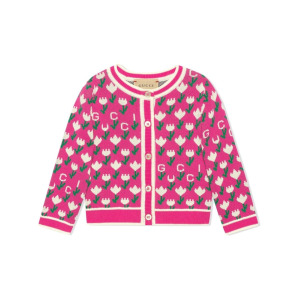 Жаккардовый кардиган на пуговицах Gucci Kids, розовый