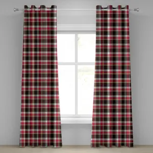 Клетчатая штора на люверсах ABAKUHAUS с графическим принтом в виде квадратов, мозаики, диагональных и вертикальных полос, декоративная двухпанельная штора, 280 см x 175 см, цвет: темно-коралловый, белый, коричневый Abakuhaus