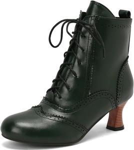Винтажные викторианские ботинки DINTAHA с низким каблуком-кистенок, шнуровкой и готическим стилем, ботильоны для ведьминого костюма, Green