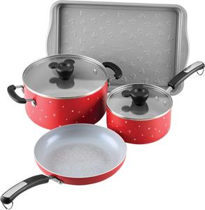 Набор посуды для приготовления Farberware Disney Bon Voyage с Микки Маусом с антипригарным покрытием, 8 предметов, красный