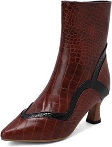 Женские винтажные ботильоны Aflngle на низком каблуке-стилетто, разноцветные, с змеиным принтом, боковой молнией, заостренным носком, Red (Color)