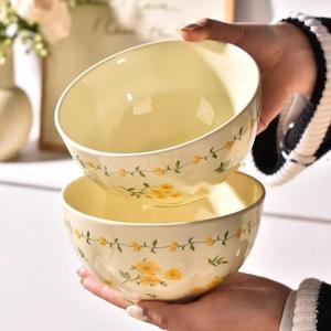 CERAMICS Fresh Underglaze Color Bowl And Plate Set, набор керамической посуды, 2 чаши 15 см с цветком лотоса