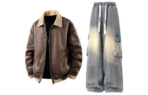 Повседневная спортивная одежда Unisex с лацканом Lapel Moderate X1617, coffee top+желтый mud pants