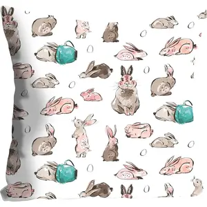 Декоративная подушка queence Ceasar с зайчиками в кофейных чашках Queence, Weiß/braun + bedruckt